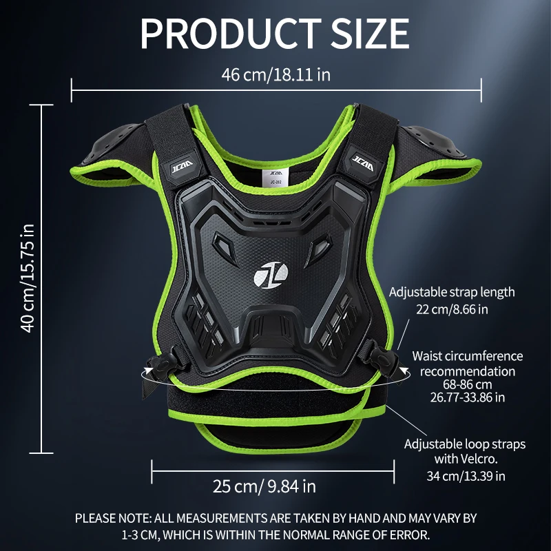 JCAA Children Motorcycle Chest Protector with Back Pad – Adjustable Safety Armor for Mountain Bike, ATV, Off-Road Moto Riding