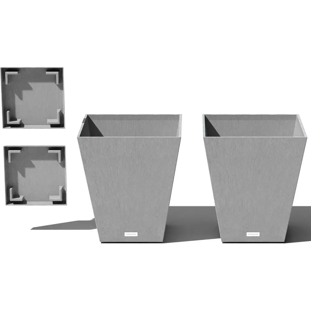 

Wide Square Planter Set - Light Grey, 18 Inch, 2 Pack with Saucer Trays