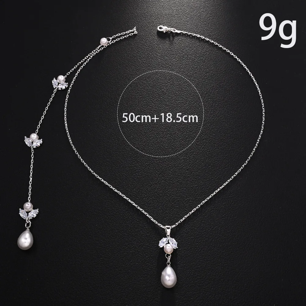 Teardrop Pearl Pendant Necklace Backless Dress Jewelry Trendy Leaf Back Lariat Necklace for Bridal Wedding Accessories Fashion