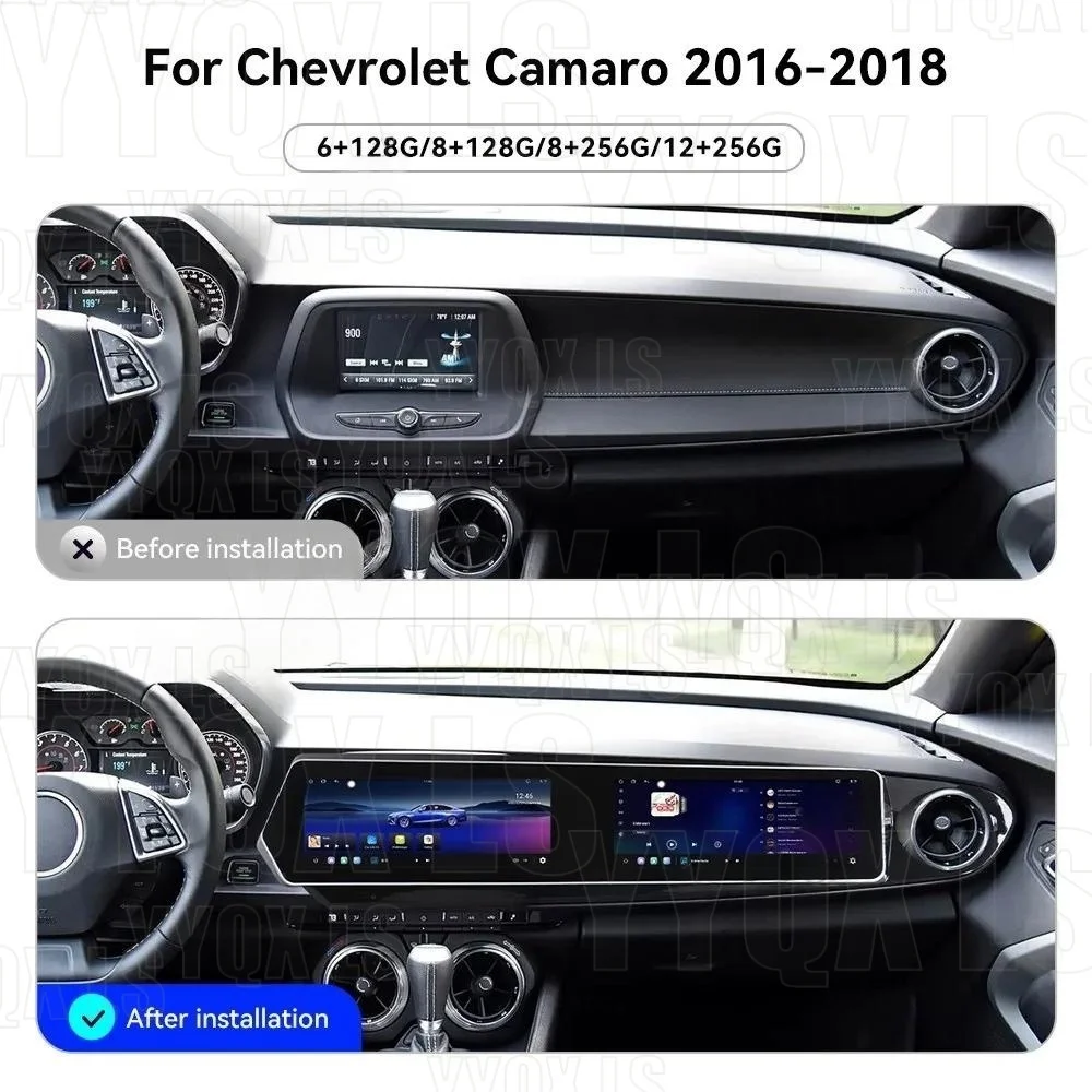 Dual 12.3'' Wireless Carplay For Chevrolet Camaro 2016 2017 - 2025 Multimedia Display Touch Screen Android auto Head Unit 360