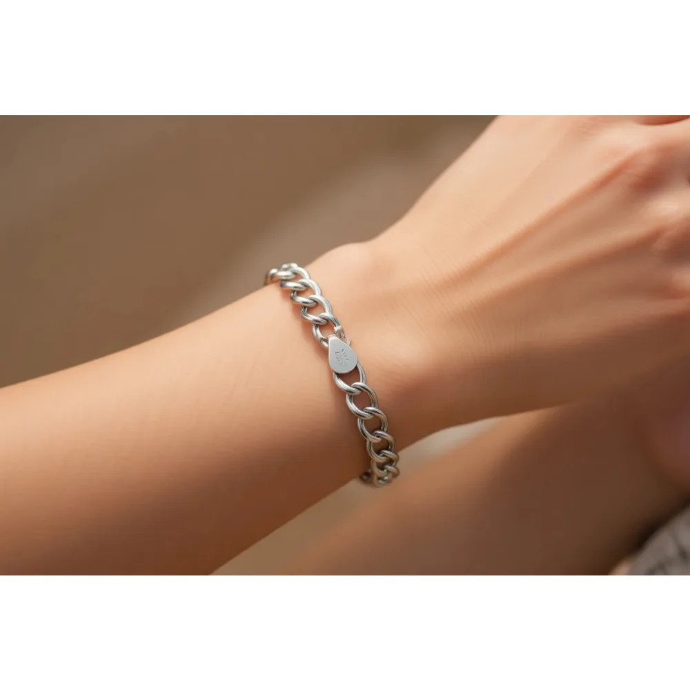 

Браслет-цепочка из стерлингового серебра 925 пробы с двойным плетением, унисекс, сделано в Италии