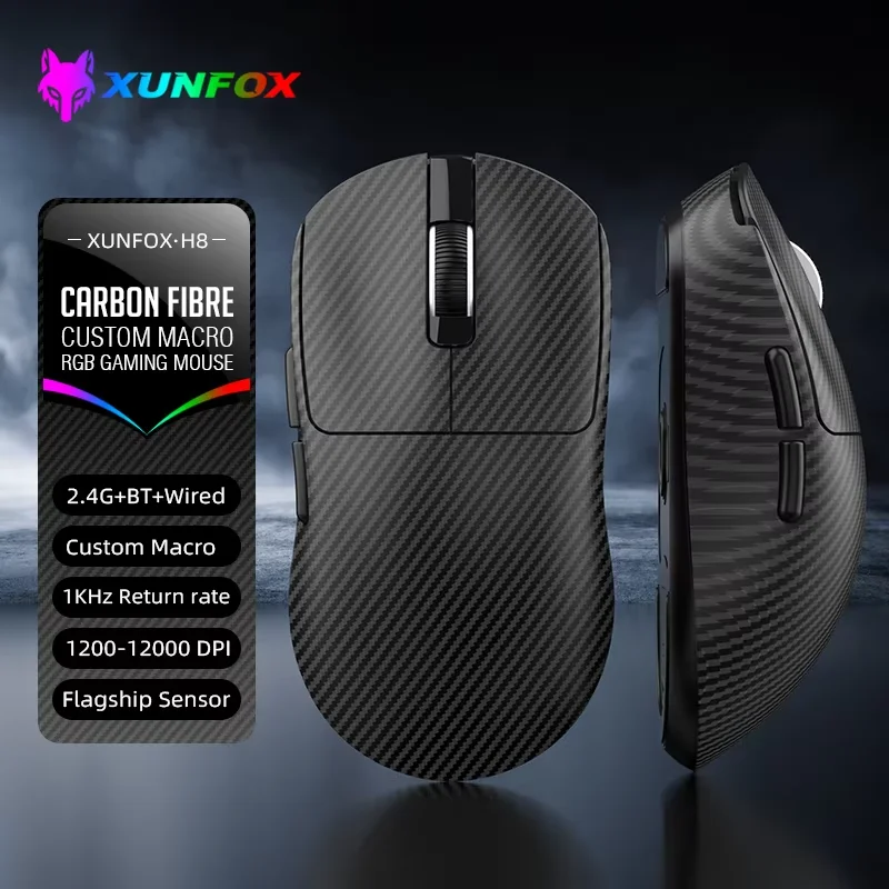 

Xunsvfox H8 Three Mode 55g Lightweight Mouse Paw3311 Sensor Gaming Wireless Bluetooth Macro Definition Esports Mouse Computer