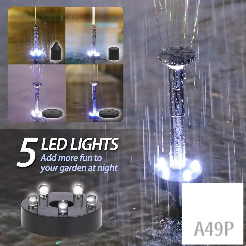 

P4-Fountain Pump Солнечный фонтанный насос 5 светодиодных фонарей 3,6 Вт Солнечный фонтанный водяной насос Поток 200 л/ч с 5 стилями фонтана для бассейна
