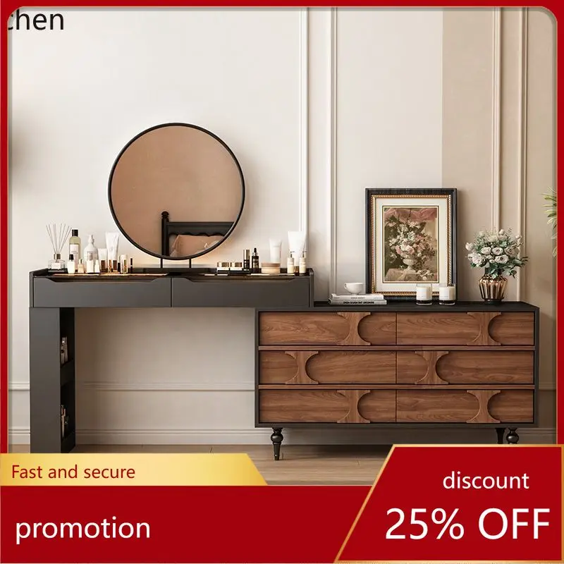 ZML  Dressing Table and Chest of Drawers Integrated Extendable Bedroom Makeup Table Vintage Storage Cabinet Vanity Table