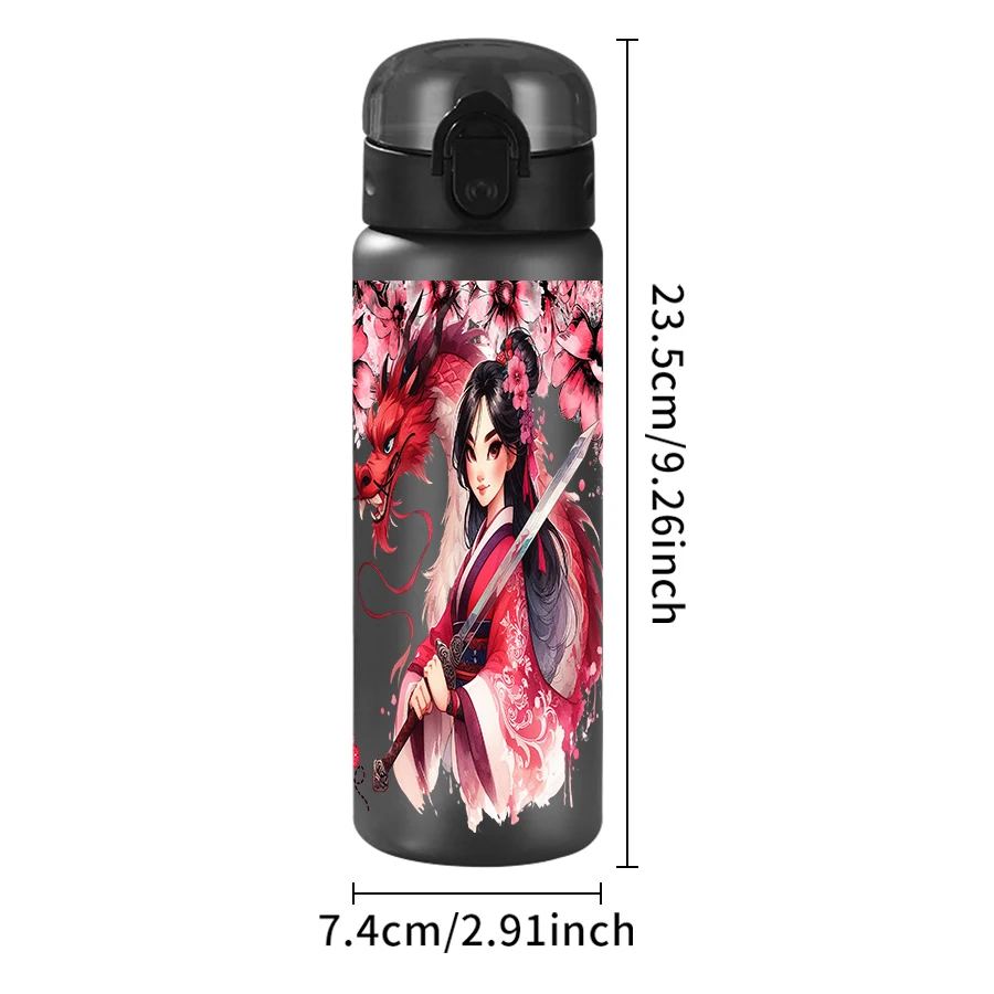 1pc disney flores mulan padrão 26oz garrafa de água de plástico esportes ao ar livre copo de água aniversário/regresso a casa presente