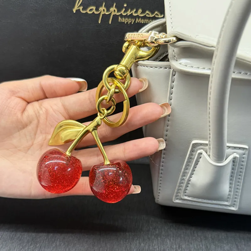 

Red Transparent Crystal Cherry Pendant Decoration For Coach Handbag Shoulder Bags Women's Keychain Bag Charms Accessory