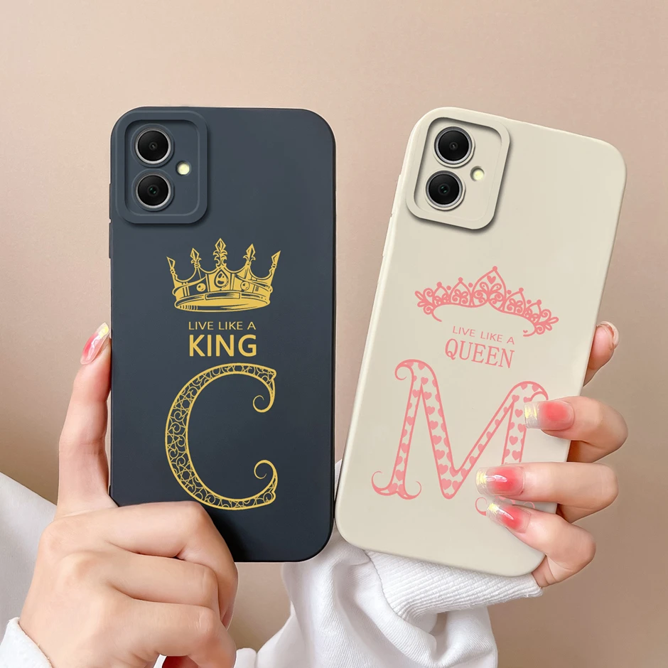 Case For Samsung Galaxy A05 A 05 Fashion Luxury Crown Letter Couple Back Cover For Samsung A05S A05s Matte Liquid Silicone Shell