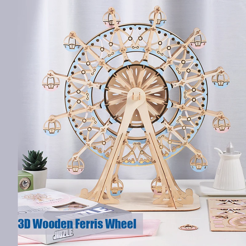 TEAMGREEN 3D Ferris Wheel Wooden Puzzle, Eco-friendly material, DIY Kit for Parent-Child Interaction.Home Decor & Romantic Gift