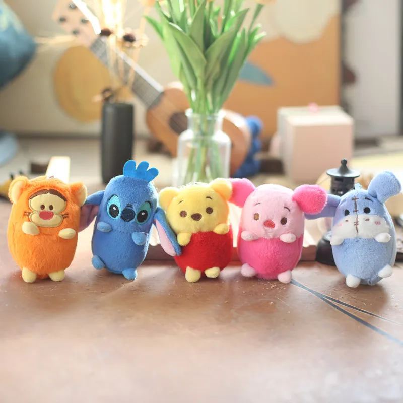 Kawaii Disney Plush Anime Lilo & Stitch Winnie Piglet Cartoon Doll Cute Bag Pendant Accessories Keychain Children Christmas Gift