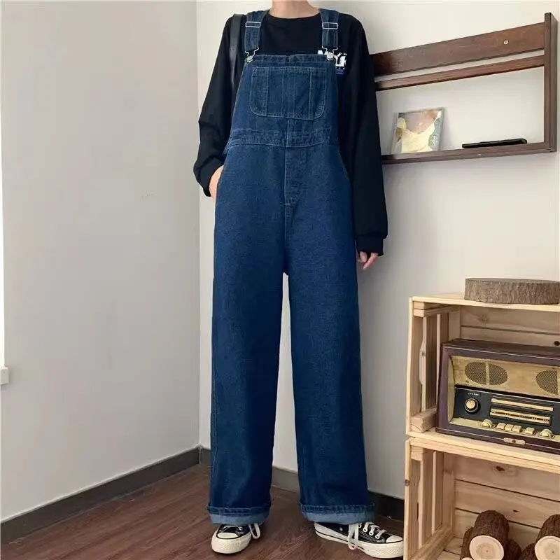 Men Denim Overalls Retro Japanese Style Loose Fit Straight Leg Adjustable Suspenders Casual Streetwear Pants for Everyday Wear - view 5
