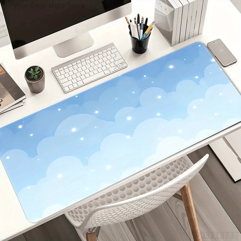 Multi‑Theme Desk Pad Sky Cloud Seashell Starfish Marble Mousepad Non‑Slip Rubber Base Keyboard Mat for Desktop Aesthetic Decor