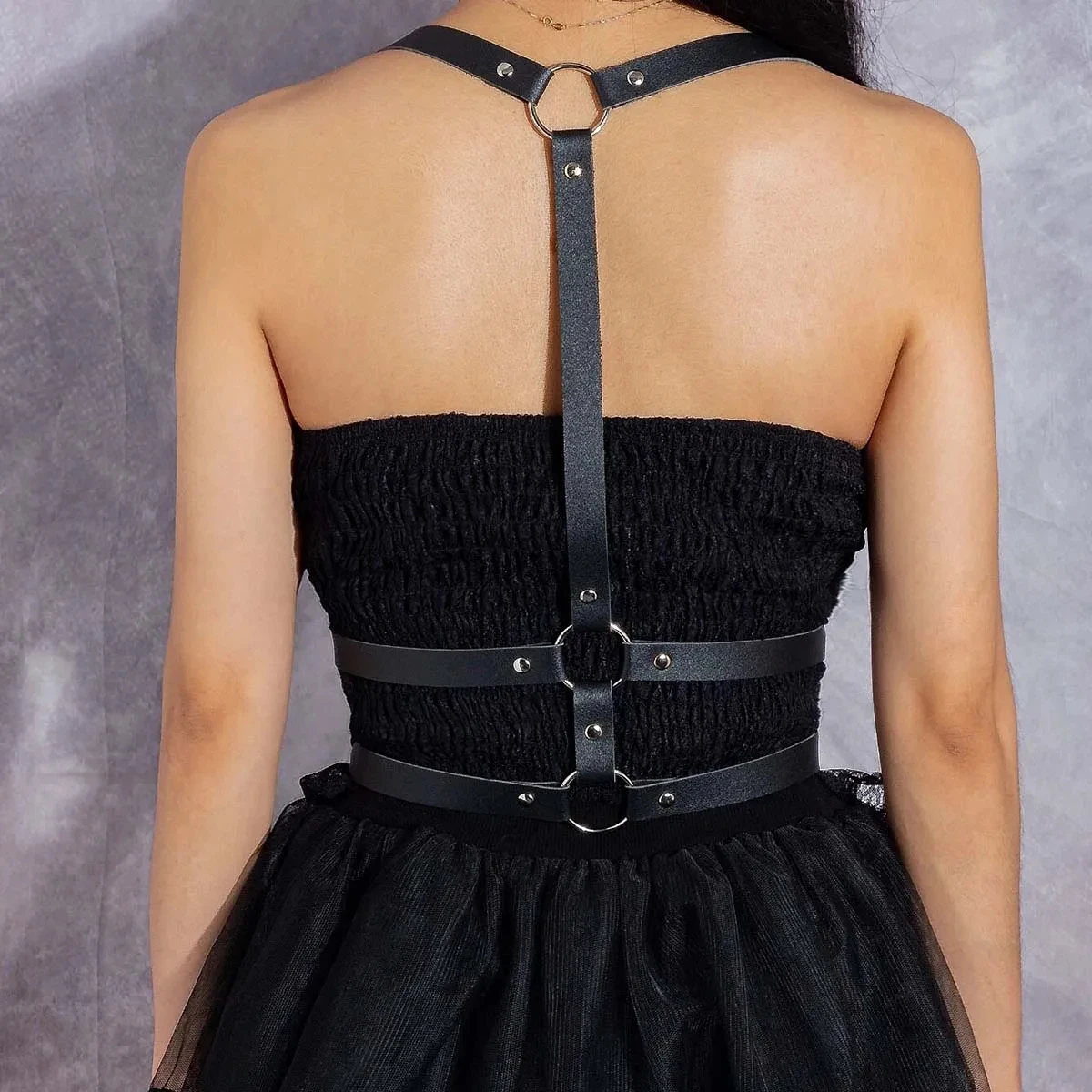 فاسق القوطي النساء أحزمة الخصر الأسود بولي Leather الجلود موضة الجسم حزام على شكل سلسلة الهذيان حزام الإكسسوارات قابل للتعديل #4