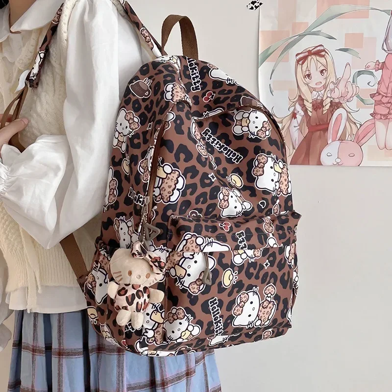 

Xiuya Leopard Cute Womens Backpack Hello Kitty Print Vintage Cartoon Casual Backpacks College Style Harajuku Fashion Female Bag