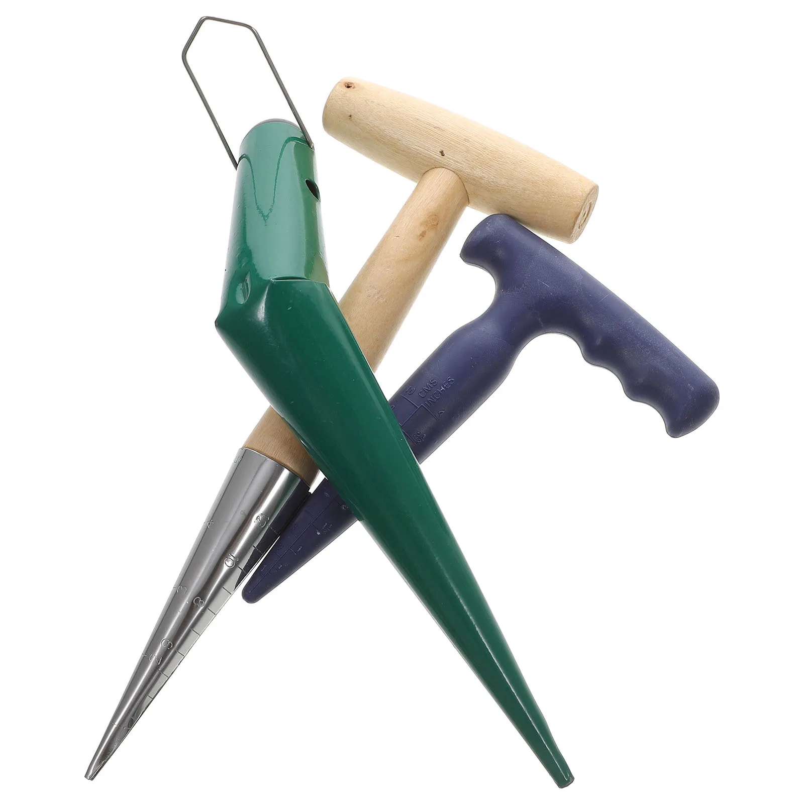 1Set Garden Dibber Hand Tool Solid Wood Handle Ergonomic Puncher for Planting Seedlings Soil Digger Hole Puncher for Nursery