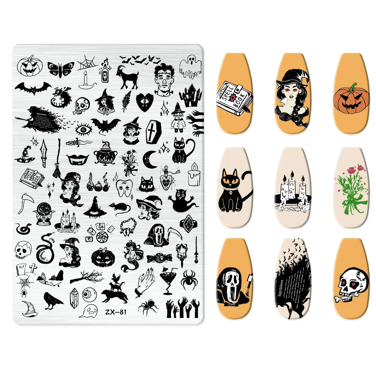 Cartoon Halloween Nail Art Stamping Platten Anime Schädel Geist Kürbis Katze Mond Bild Festival Design DIY Polnische Schablone Vorlagen