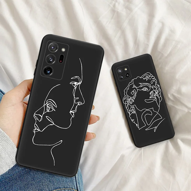 Phone Case for Samsung A35 5G A55 A02 A03 A04 A05 S8 S9 Note10 Plus 9 8 Abstracct Flower Girl Line Art Soft Black Silicone Cover image 4