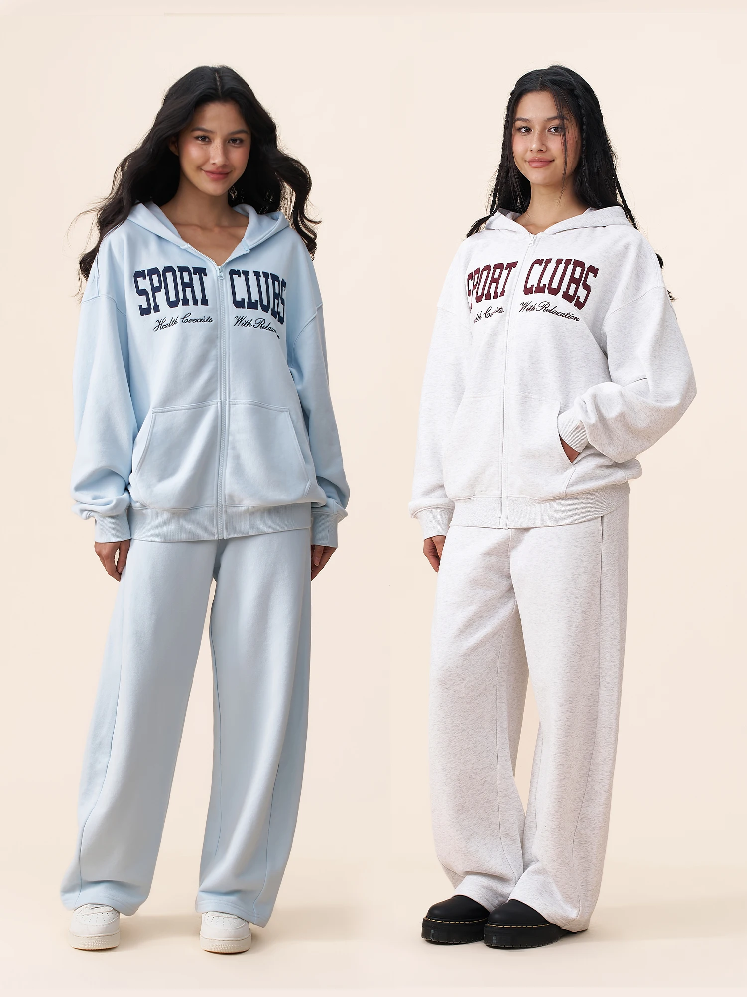 

Yescci Letter Sweatirt Sweatpants Set Korean Version Vital Sweet Student Sports Set Light Blue Casual Sle Long Sve Zipper