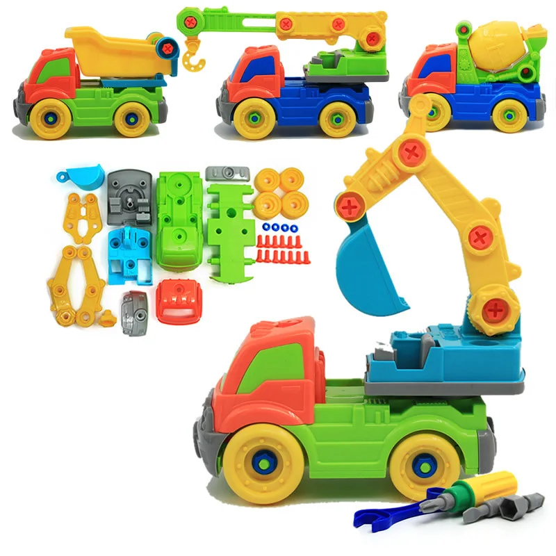 

4 Styles Children's Disassembling Engineering Vehicle Truck Engineering Vehicle Excavator Free Screwdriver DIY Toddler Truck Toy