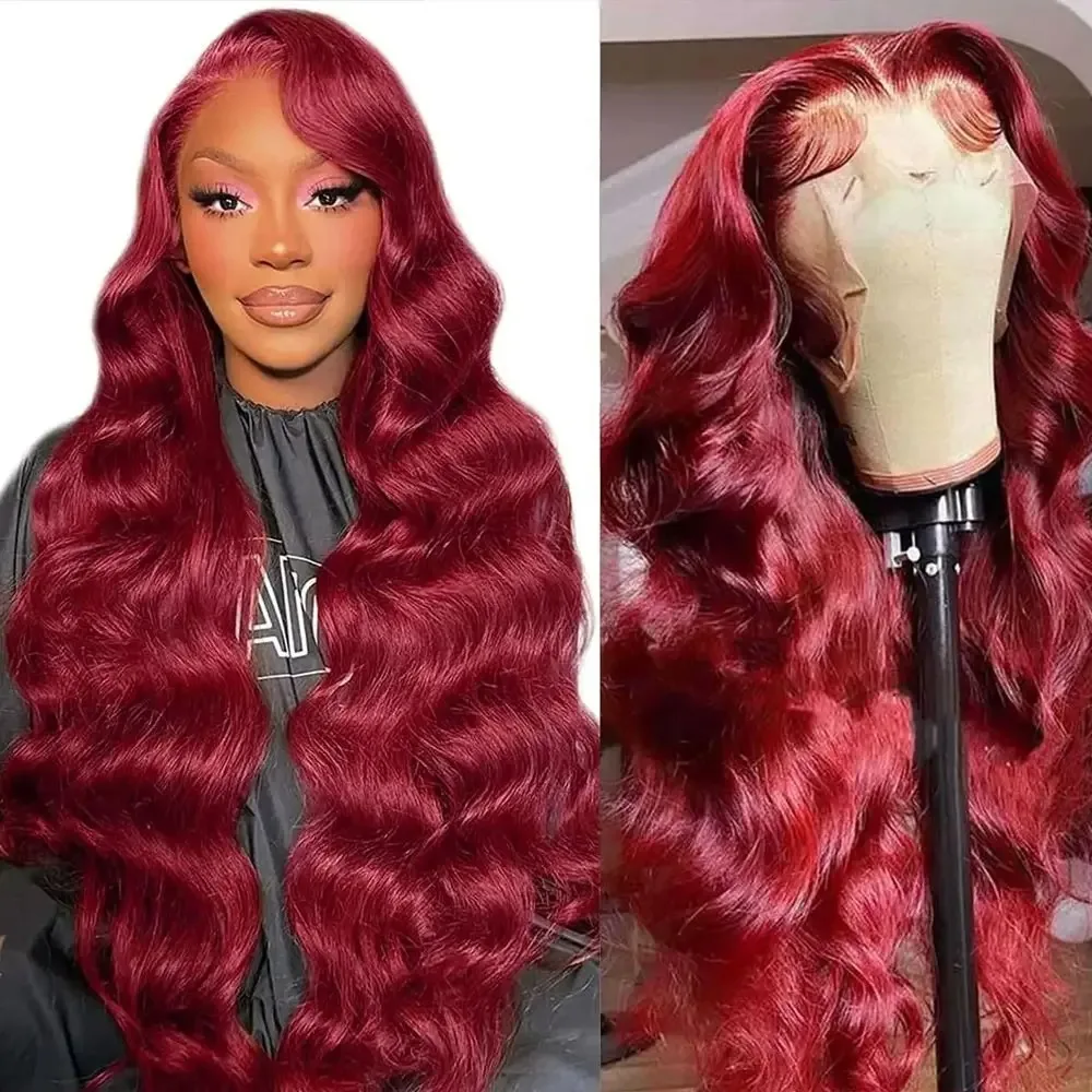 Burgundy Body Wave 13X4 13x6 Hd Lace Fronal Wig Red 99J Closure Transparent Lace Front Human Hair Remy Colored Wigs 250 Density