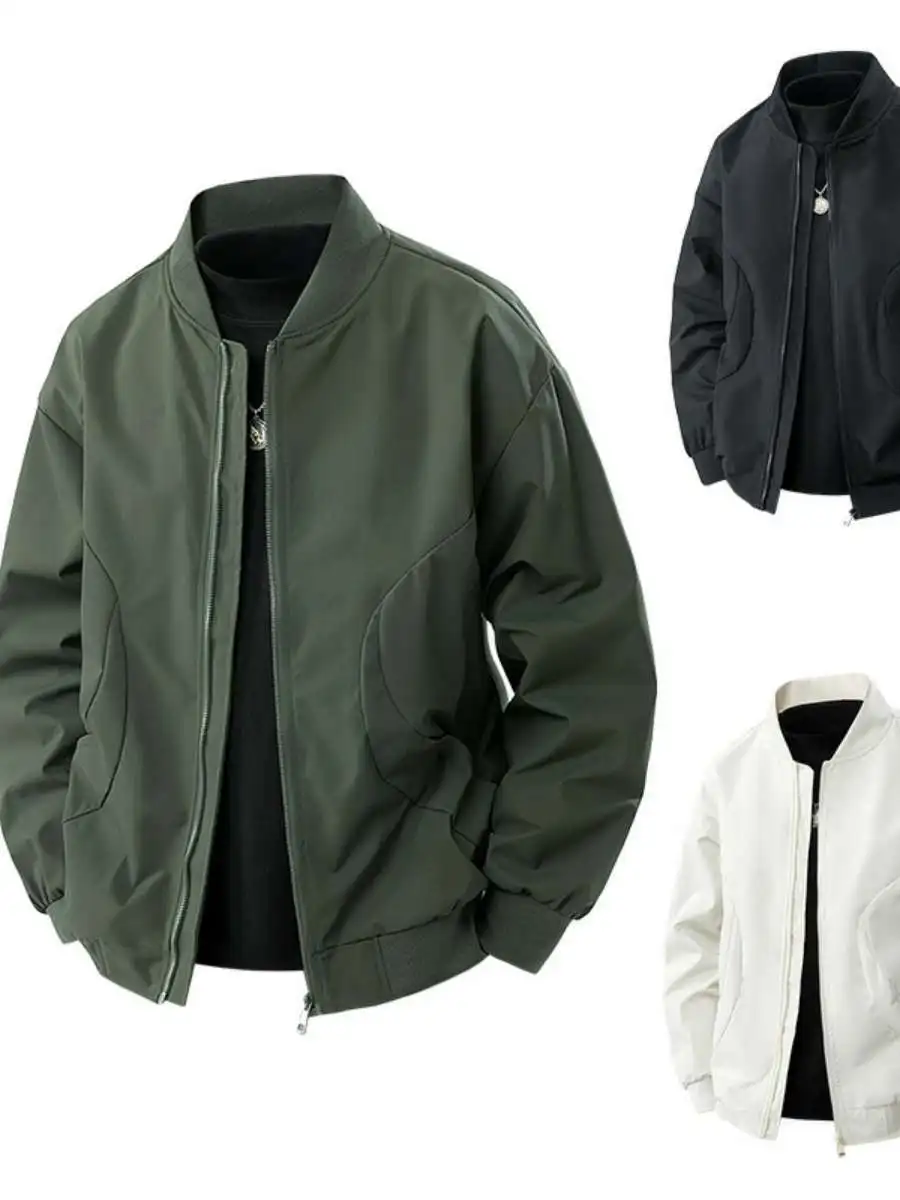 American Sle Loose Fit Pilot Jaet Men's Spring Autumn Faion Retro Baseball orm Sport Coat Stand Collar Outerwear