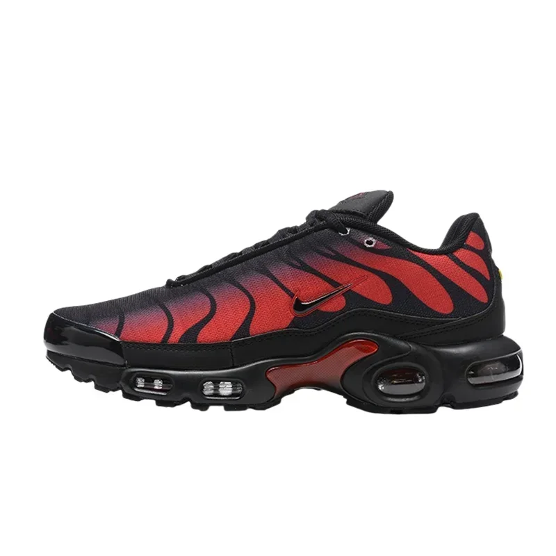 Nike Air Max Plus Men Retro Fabric Shock-absorbing Anti Slip Wear-resistant Casual Low Top Running Shoes Black and Red