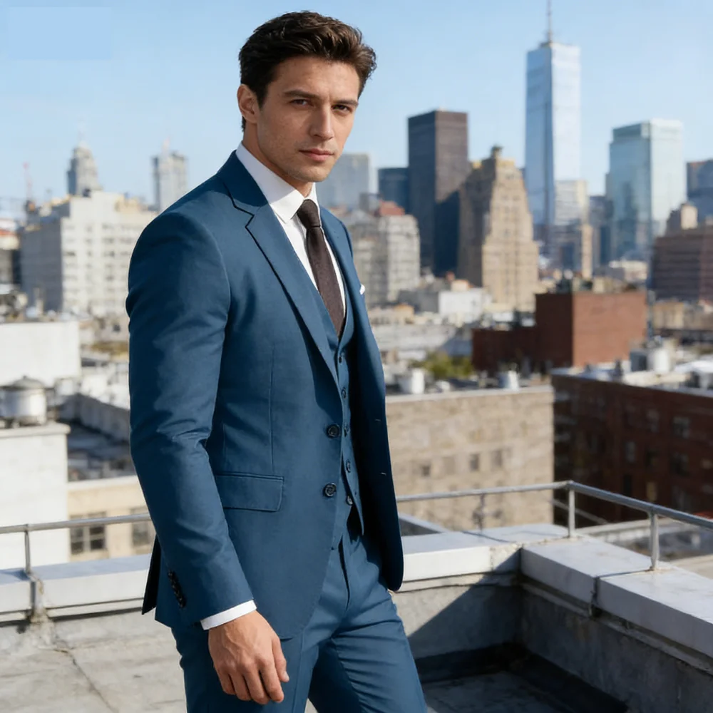 

Мужской зеленый оливковый костюм-тройка с заостренными лацканами (пиджак, брюки, жилет) для торжественных мероприятий и домашних вечеринок