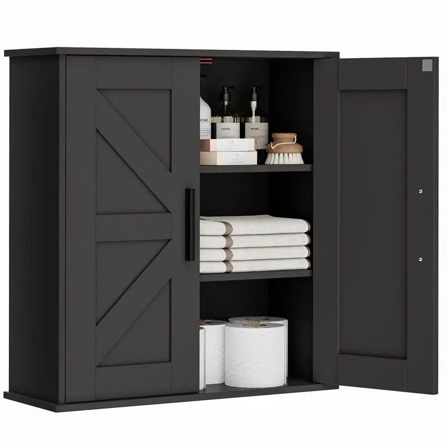 

Wall Cabinet, Over Toilet Storage Cabinet with Barn Doors and Adjustable Shelves, 3Tier Medicine Cabinet Wall Mounted, for Bathr