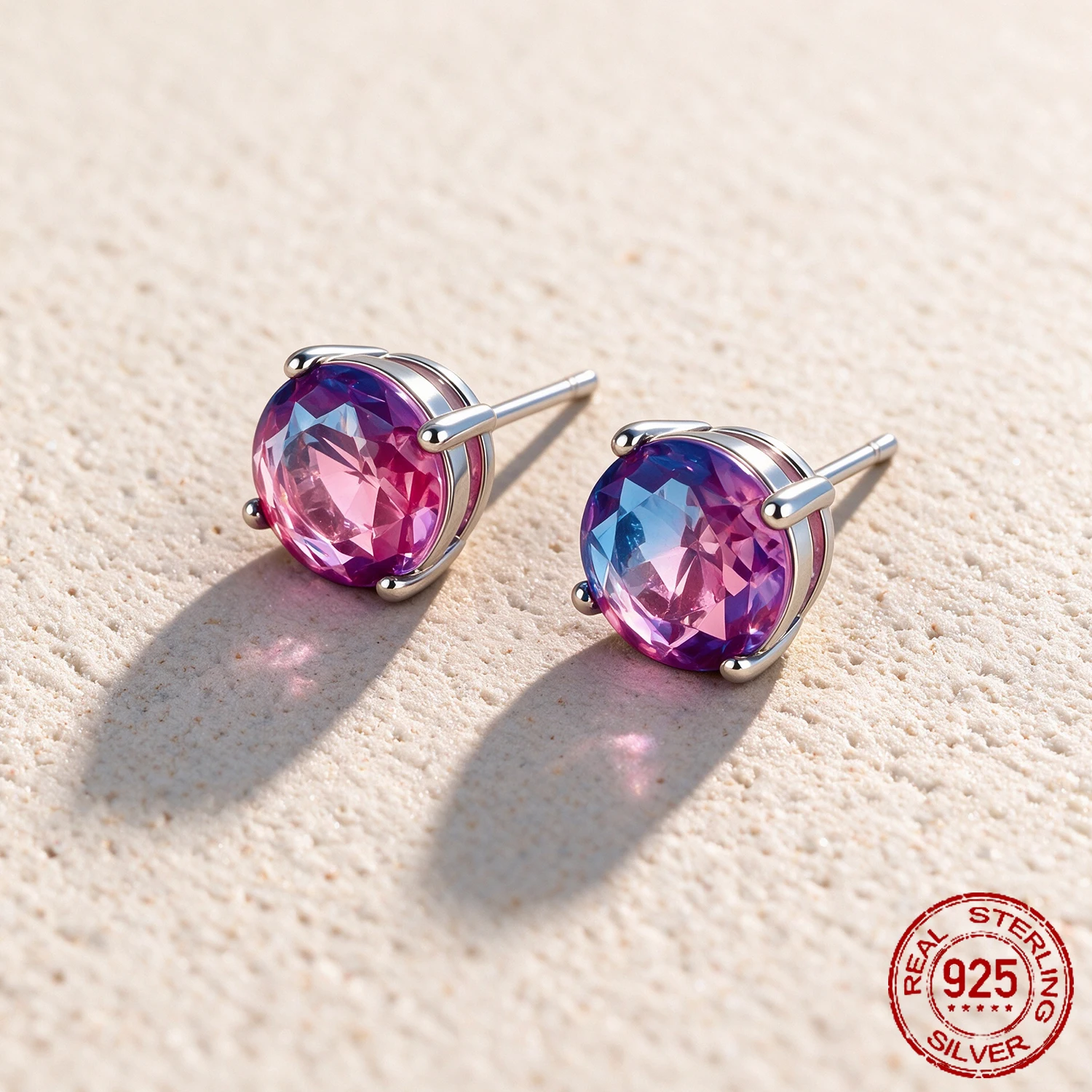 OZAN Simulated Tourmaline 925 Sterling Silver Earrings Stud Trendy Fashion Gemstone Jewelry for Women Girls Anniversary Gift