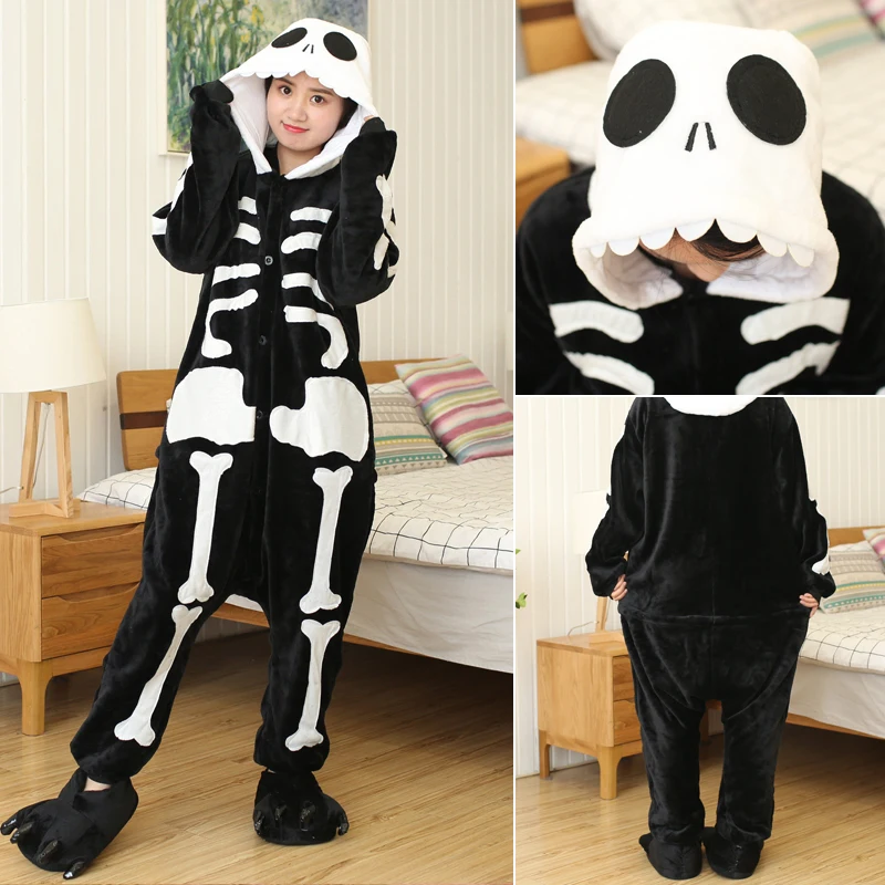 

Kigurumi Skeleton Cartoon Pajamas Onesies Adults Women Men Animal Pyjamas Jumpsuits Christmas Halloween Cosplay Party Costumes