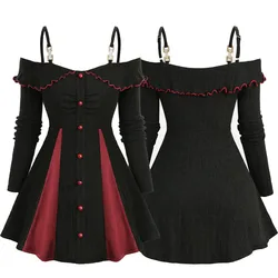 Plus Size Cold shoulder T-shirt for Women, Ruffles Collar Full Buttons Ruched Ribbed Patchwork Long Sleeves Top Blouses