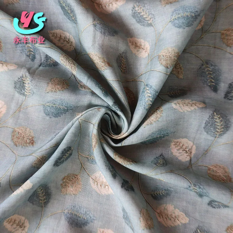 Fallen leaves return to their roots Ramie Cloth Printed Fabric For Dresses Robe Summer Thin wholesale  linen fabric