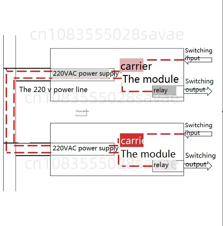 High and low level of relay in switch control module of 220 V AC power line carrier communication