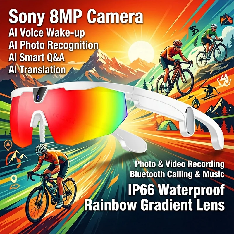 

AI Sports Smart Glasses With Camera Sunglasses 2026 Outdoor Windproof Goggle Bluetooth Call Video Recording Translator Eyewear