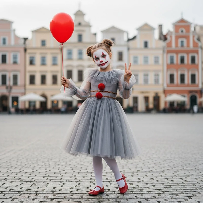 2026 Joker Gray Costume Movie Cosplay Halloween Costume Carnival Dress Up Party Kids Girl New Tulle Clown Princess Dress