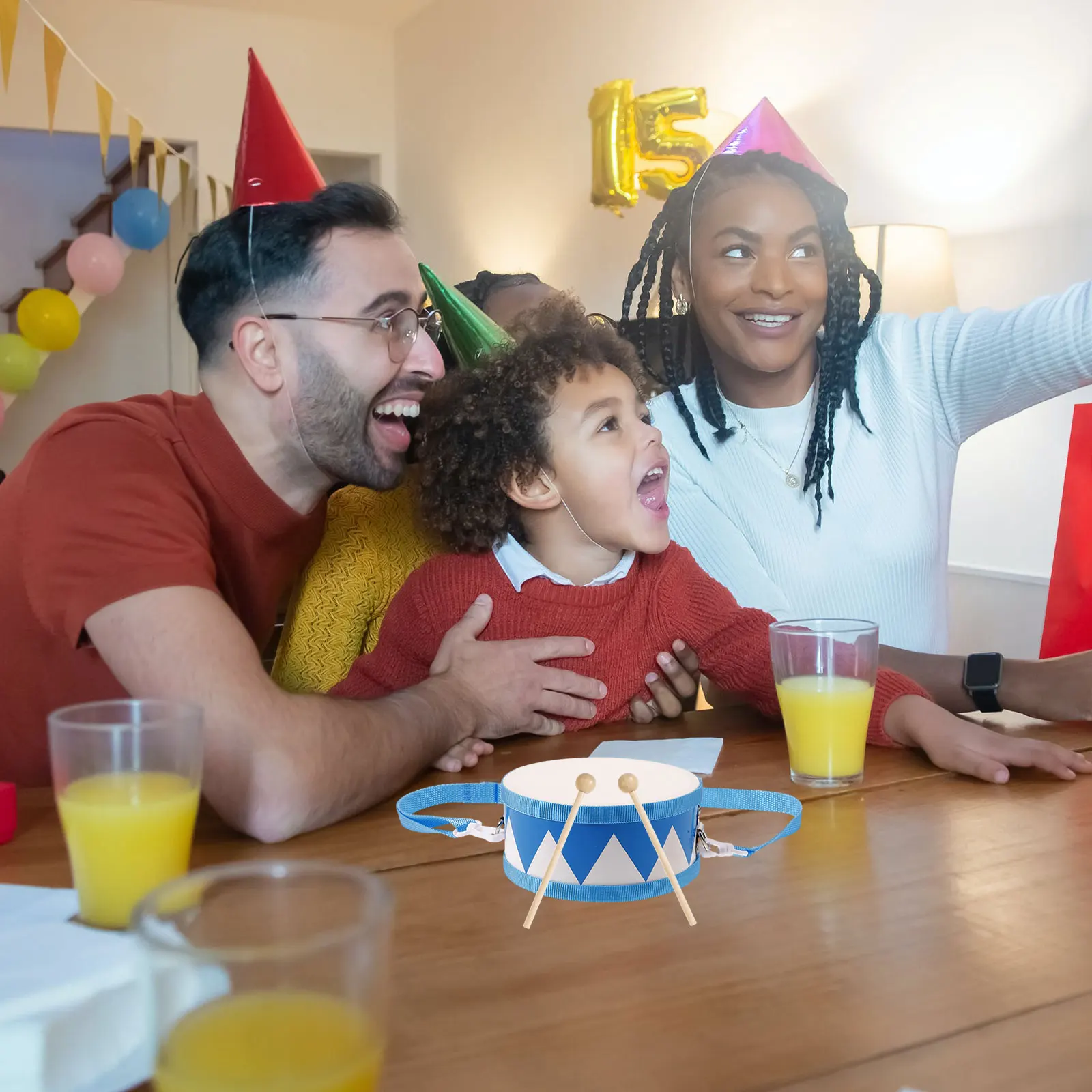 

1Set Dual Sided Drum Set Wood Toddler Percussion Instrument Realistic Sheepskin Blue Mallet Kit Kids Drum Set Toddler Drums