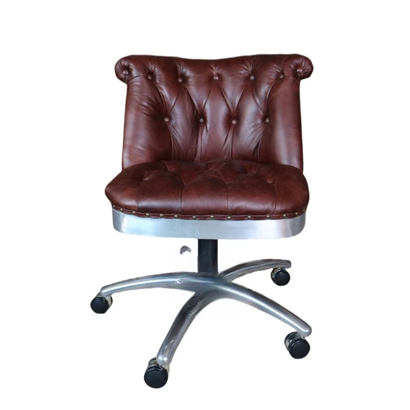 Antique swivel chair first layer cowhide office chair rotating metal aluminum sheet stainless steel chassis
