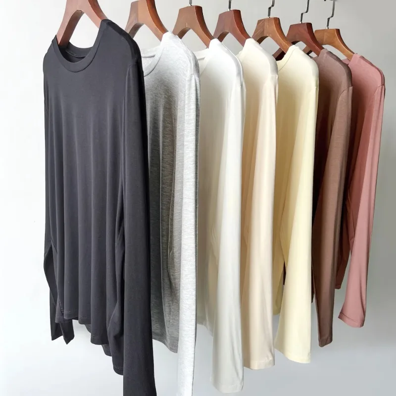 

Organic Bamboo Fiber Stretch Long Sleeve Thin Round Neck Basic T-Shirt