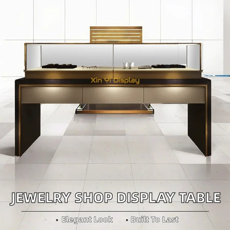 custom.Luxury Jewelry Display Cabinet Showcase LED-Lit Sales Table Metal Material Designed Exclusive Jewellery Shop Cou