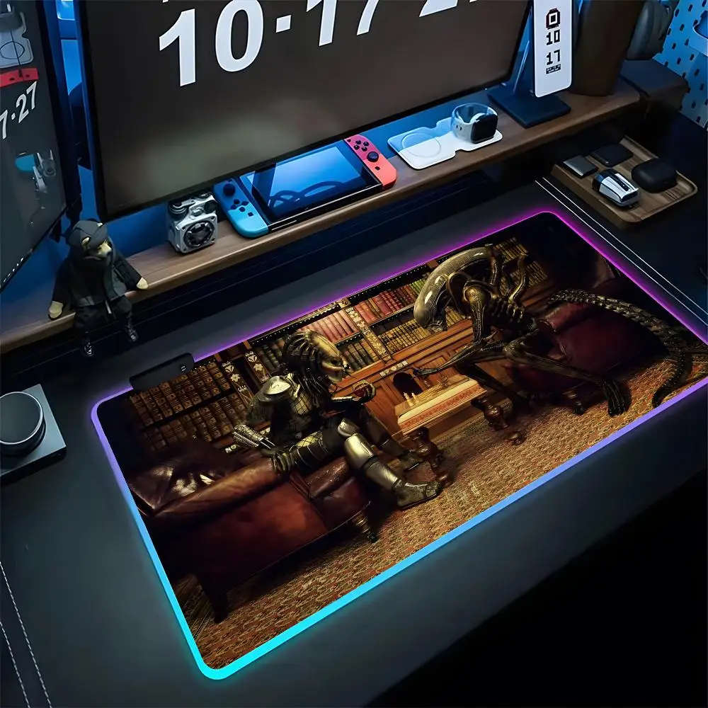 Predator Warrior Pattern Alien Mouse Diy Printing Pad Gaming Rgb Mousepad Backlit Keyboard Gamer Girl Xxl Laptop Mat Table Pads