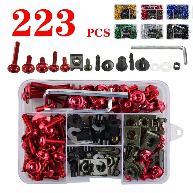 

223pcs Complete Fairing Bolts Kit Fastener Clips Screw Nut Kit Set Fit For YZFR1/R3/R6 R25 FZ1/6/8 MT NMAX TMAX XMAX XJR FJR