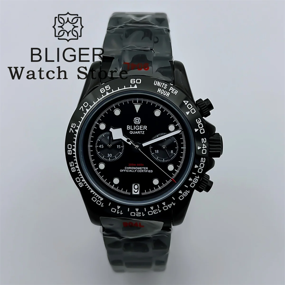 BLIGER 2024 Quartz Men's Watches Moon 39mm VK64 Sport Chronograph Watch For Men With 5 Hands 6 O'clock Date Sapphire Wrist Watch