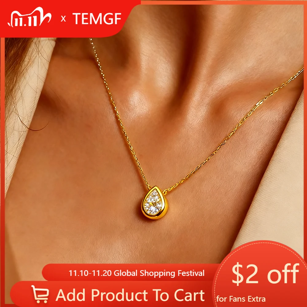 

TEMGF 1CT-4CT Pear Cut Moissanite Necklaces for Women S925 Sterling Silver Chain Solitaire Gemstone Pendant Neck Fine Jewelry