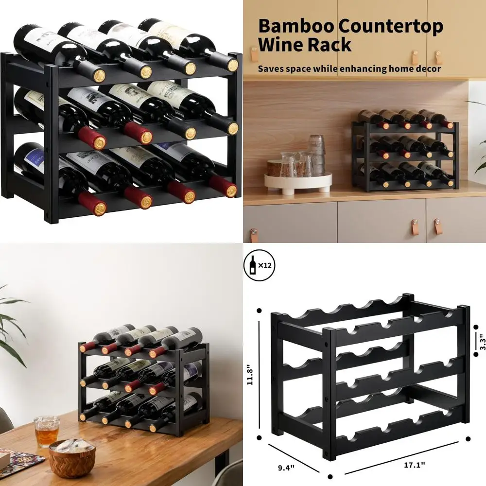 

Прочная трехъярусная бамбуковая полка для вина, вмещает 12 бутылок, идеально подходит для хранения кухонной кладовой.