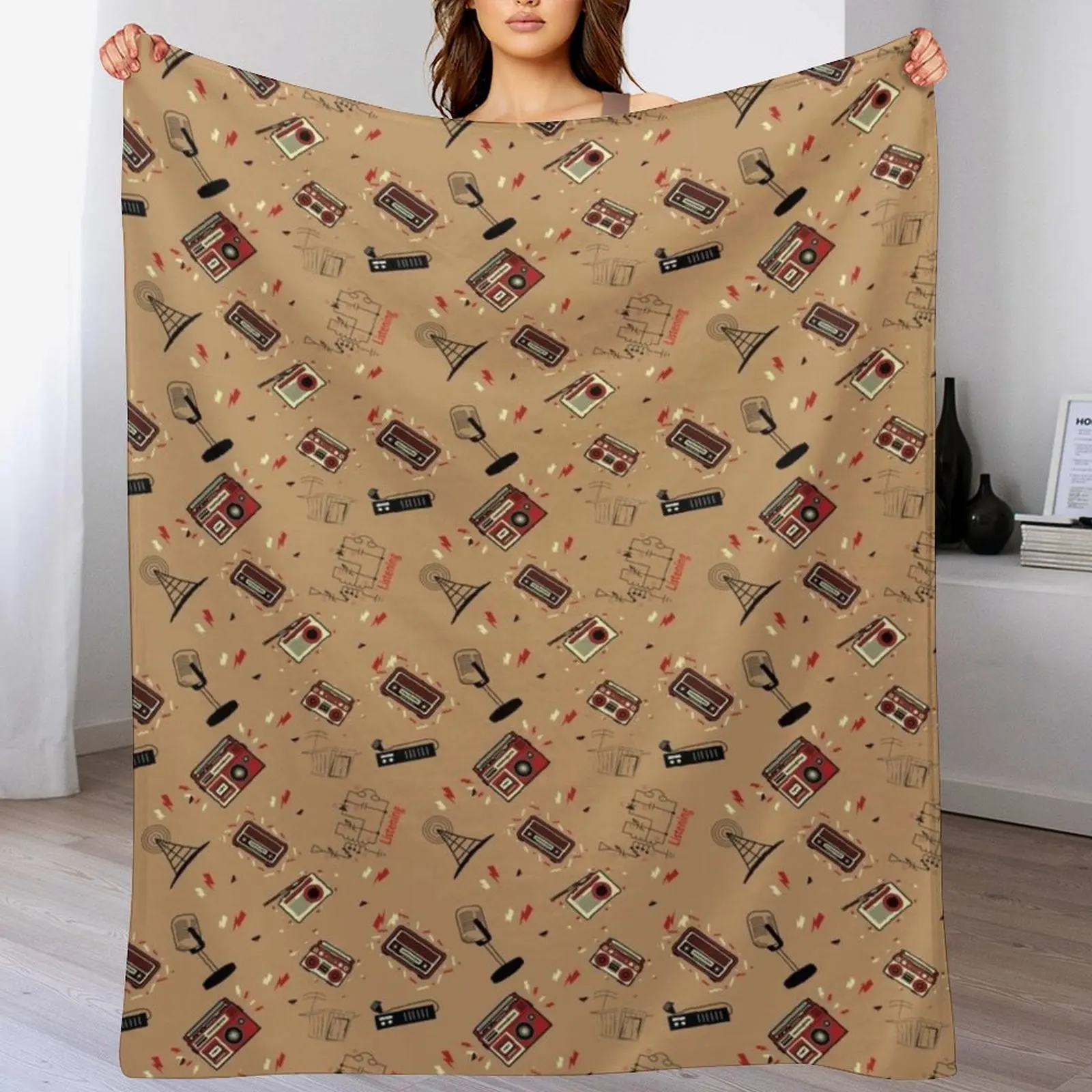 Radio, HAM Radio, Amateur Radio enthusiast pattern Throw Blanket Baby Hairys blankets ands christmas decoration Hairy Blankets view 4
