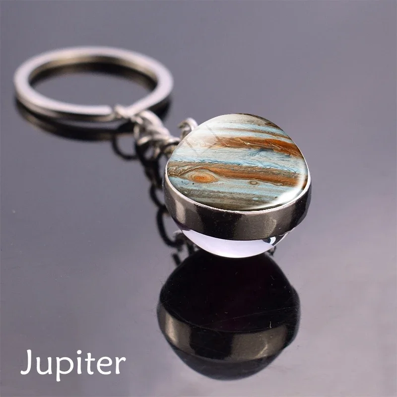 Full Moon Keychain Earth Solar System Planet Nebula Sphere Crystal Ball Glass Double Side Pendant Astronomy Space Jewelry Gift