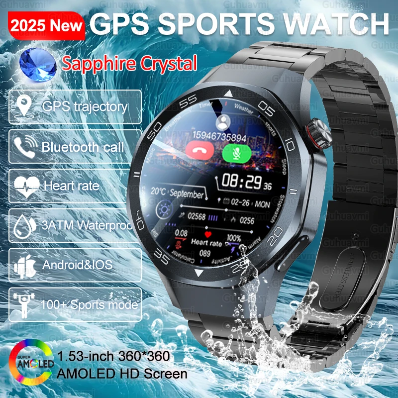 

2025 New 1.53-inch Ultra HD AMOLED Smartwatch GPS track Compass Bluetooth Call 520mAh Battery 3ATM Waterproof Sports Smart Watch