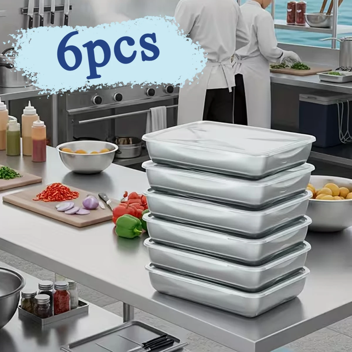 

6pcs stainless steel food storage container with lid, used for pre meal preparation, meat pickling, rust prevention, durability