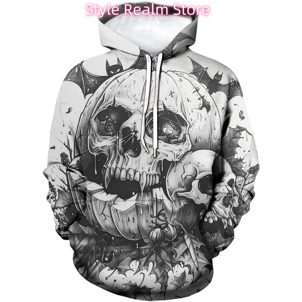 الجمجمة هوديي للرجال هالوين تريبي الهيكل العظمي الأزهار الرسم مقنعين بلوزات السترة