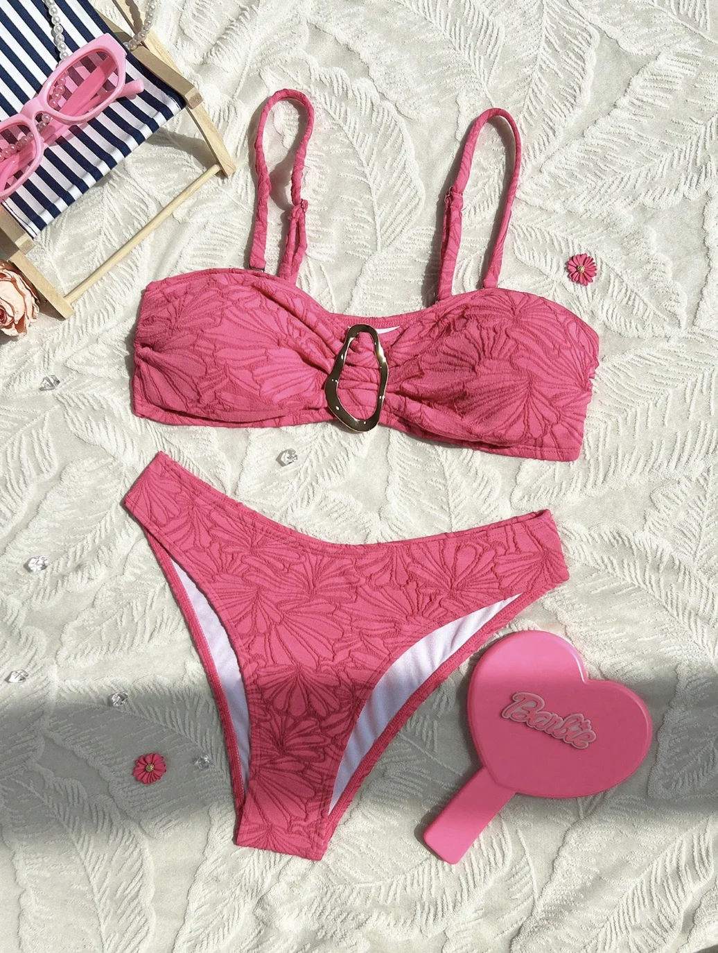 

Women's Two-Piece Tropical Bikini Set, Sexy Bohemian Swimsuit with Metallic Embellishments