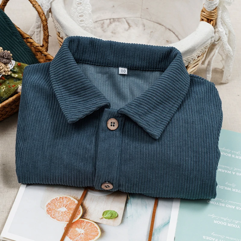 Lässiges Cordkleid für Mädchen 2026 Retro Herbst Neu Kinderkleid mit Revers Knöpfen Langarm mit Taschen Winterkleidung – Detail 8